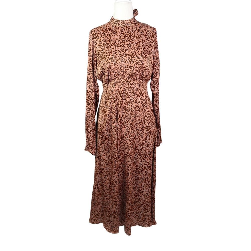 Free People Loveless Leopard Brown and Black Satin Midi Dress 8